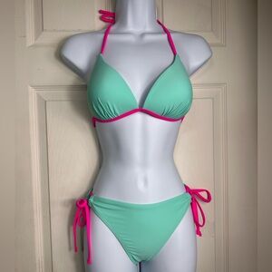 NWT Cupshe Bikini Triangle Top Low Rise Bottoms Bust Enhancing, Side Tie Size XS
